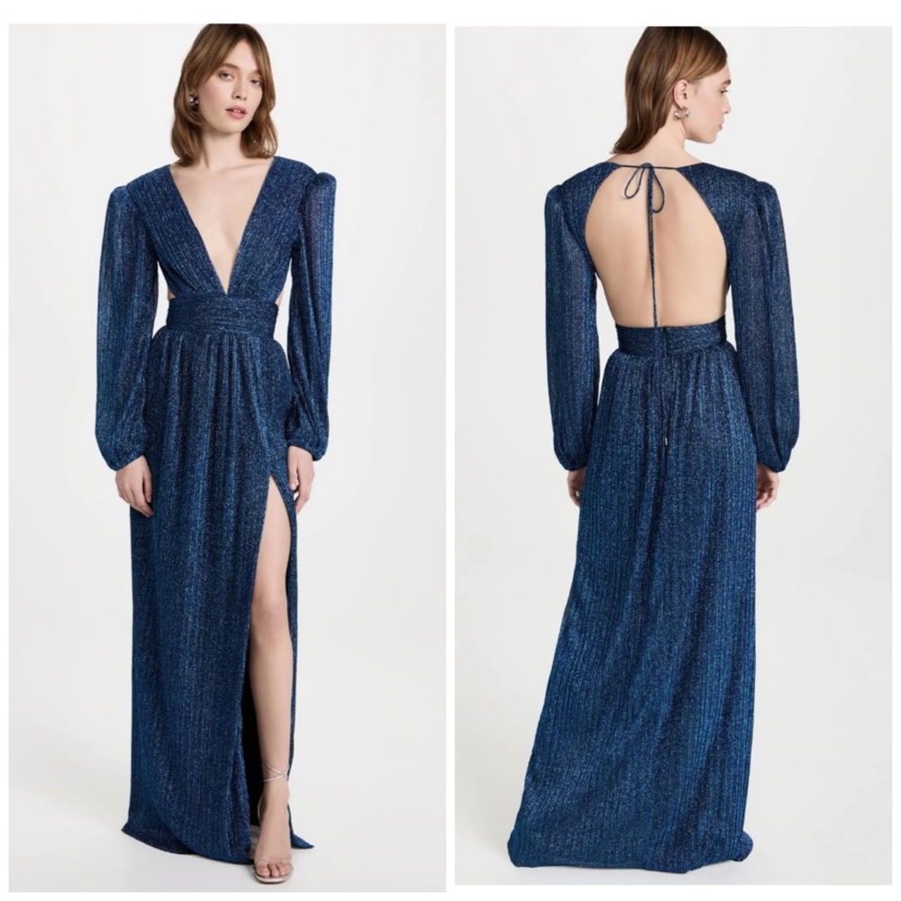 NWT Rebecca Vallance Jagger Gown in Navy Metallic - Size 2